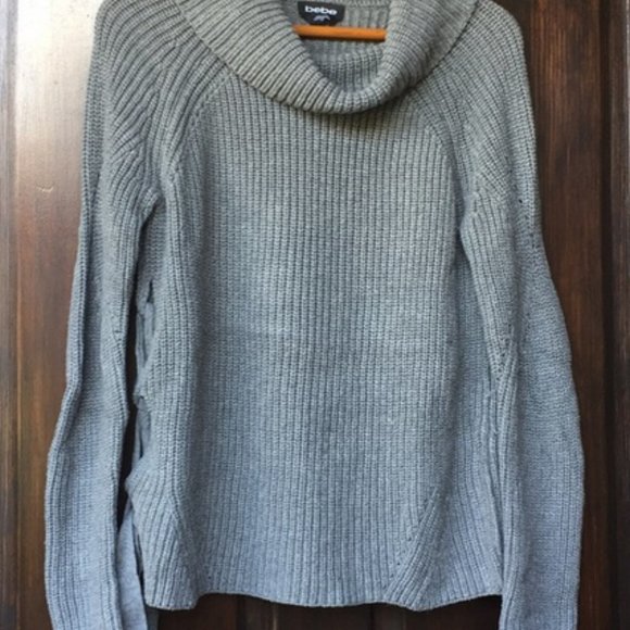 BEBE: Cowl neck sweater with lace up side - Medium - Picture 4 of 4